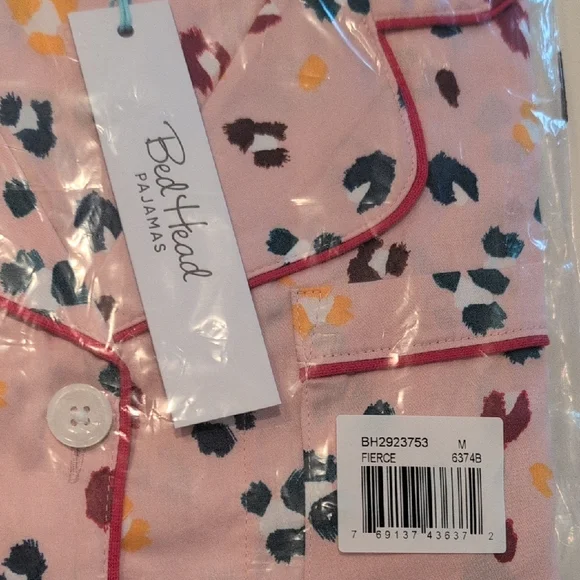 NWT Bed Head Classic Cotton Long Sleeve Pink Pajamas- Fierce Pattern, Size M - Picture 2 of 10